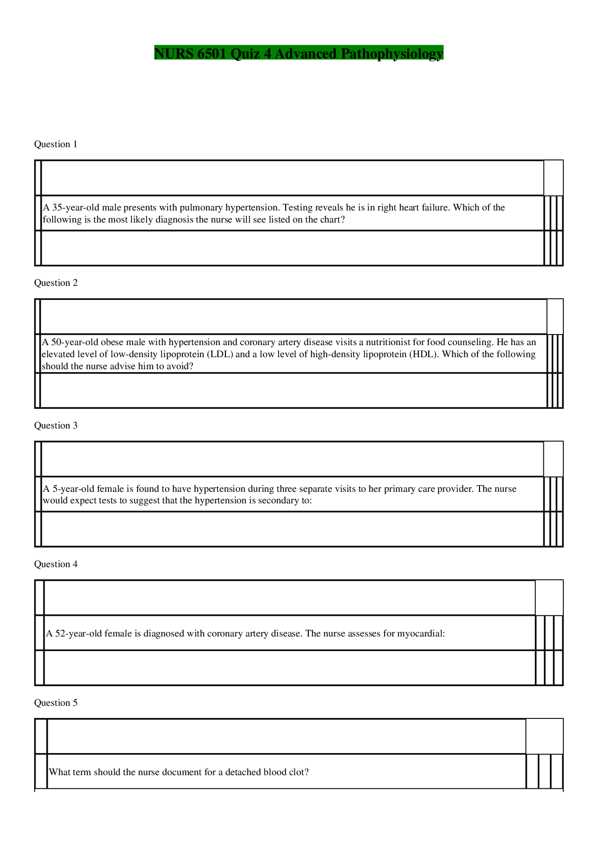 Preview image of NURS 6501 Quiz 4 Advanced Pathophysiology document